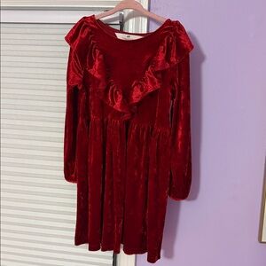 H&M Red Velvet Dress with Ruffles